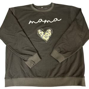 Black "Mama" Leopard Heart Sweatshirt – Cozy Graphic Pullover Size XL